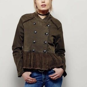 Free People Olive Double-Breasted Jacket